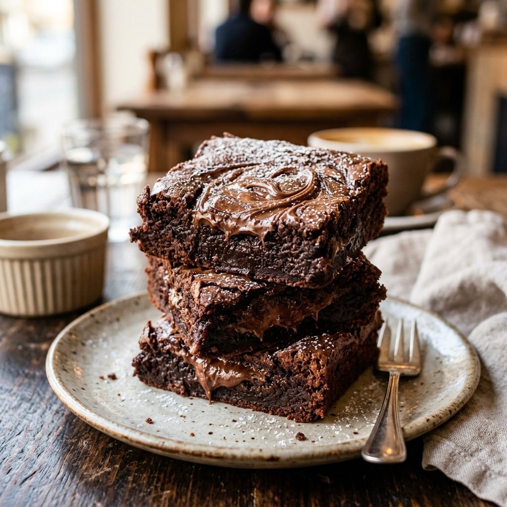 Rich Fudgy Nutella Brownies Stack